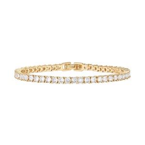 14K Gold Plated 3mm Cubic Zirconia Classic Tennis Bracelet | Size 6.5-7.5 Inch